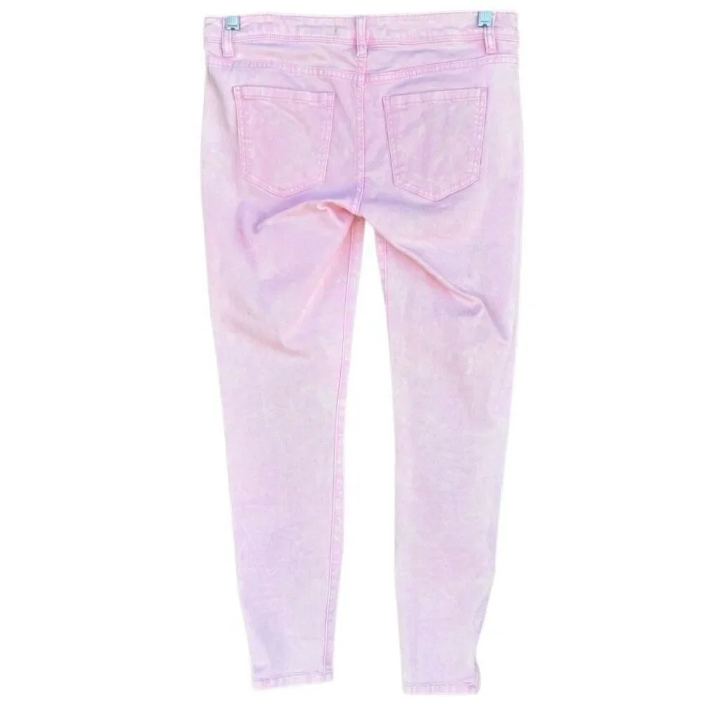 Life In Progress Pink Acid Denim Skinny Jeans Women’s Size 28 Zip Ankle Boot - Picture 5 of 8